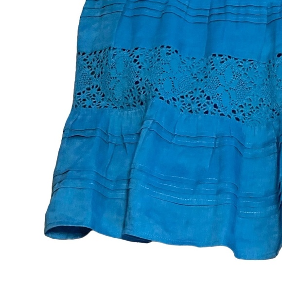 J. Jill cyan 100% linen prairie tiered crochet and lace maxi skirt cottagecore - Picture 7 of 11